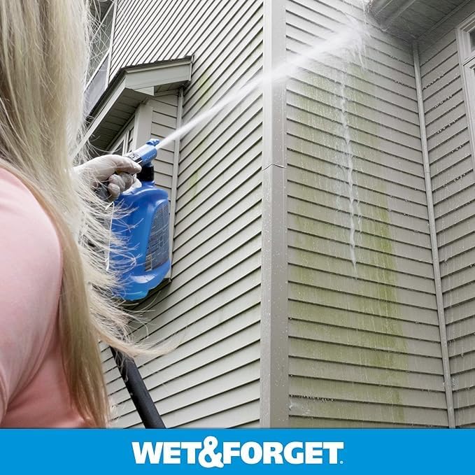 Wet &amp Forget Outdoor Stain Remover Multi-Surface Cleaner Xtreme Reach Hose End with New &amp Improved Nozzle 48 Fluid Ounces 1 Pack + Refill