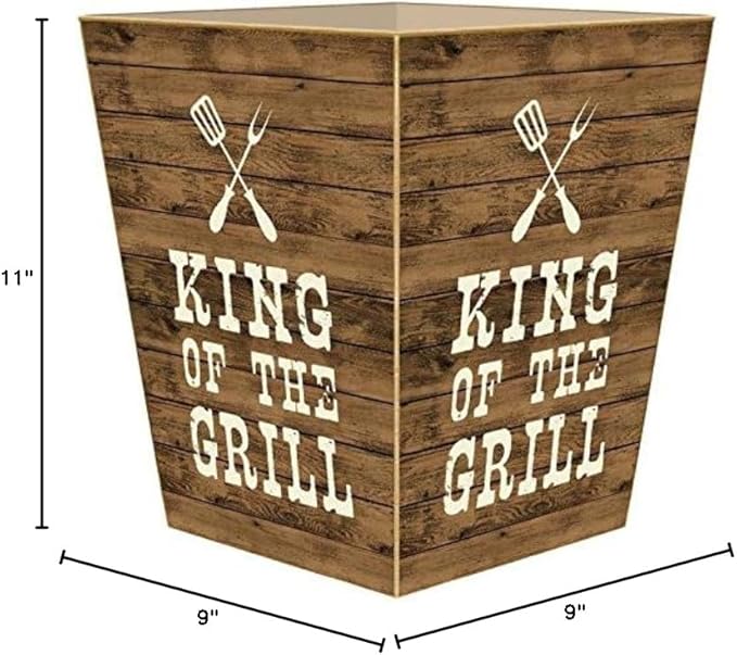 Marye-Kelley-King of The Grill Wastepaper Basket Decoupage Wood Decorative Wastebasket for Kitchen Bathroom Bedroom Living Room Handmade Made in The USA