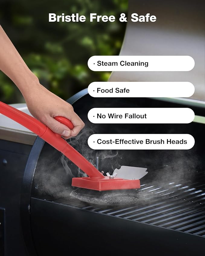Grill Brush Bristle Free Safe Non Metal Wire with Scraper 10 Replacement Heads Steam Grilling Grate Cleaning Tool BBQ Cleaner Accessory Kit Set Outdoor Cast Iron Barbecue/Barbeque Scrubber