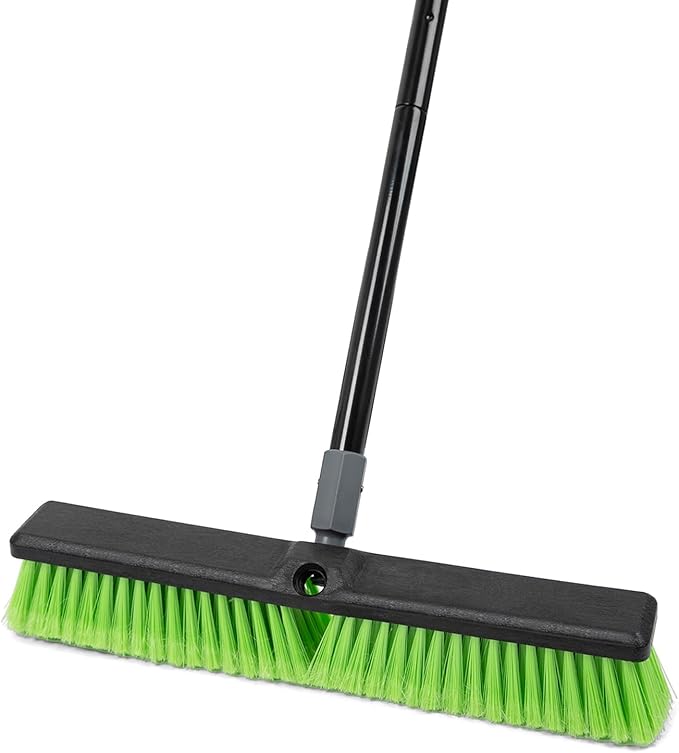 18” Indoor Shop and Garage Push Boom with Soft Bristles Heavy Duty Brush Broom with 59” Long Handle for Commercial &amp Residental Floor Cleaning Sweeping