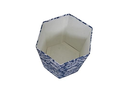 3.3 Gallon Cotton Hand Block Printed Paper Waste Basket |Small Decorative Trash Can for Housewarming Gifts in Living Room Bedroom Bathroom | Eco-Friendly Plastic-Free (1 Blue White FLOWAR)