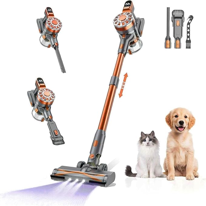 Cordless Vacuum CleanerVacuum Cleaners for Home with Super SuctionLightweight Stick Vacuum with 35 Mins RuntimeRechargeable Cordless Vacuum for Carpet Tile Pet Hair Hardwood Floors(Red Grey)