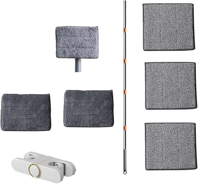 Triangle Microfiber Wall Cleaning Mop with Long Handle Adjustable Dry and Wet Dust for Floor Ceiling Window(Mop Set C)