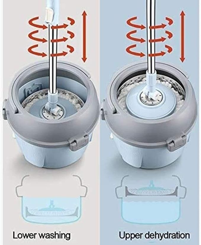 360° Rotary Microfiber Mop Floor Cleaning System with Stainless Steel Rod Adjustable Handle and Washable Pads for Hardwood Tile &amp Laminate