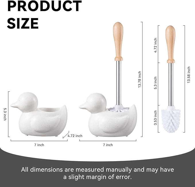 Modern Toilet Brush Set and Holder - Toilet Bowl Brush Ceramic Bathroom Accessories Set Decor Cleaner Brush Kit with Detachable Brush Head &amp Natural Wood Handle (Ivory White)
