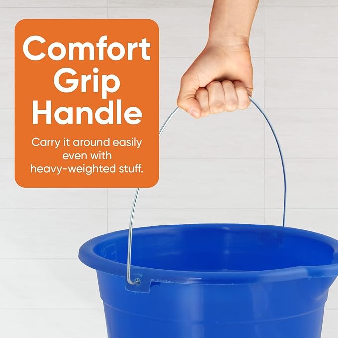 Mop Bucket 2.5 Gallon Bucket for Cleaning - Plastic Car Wash Bucket with Grip Handle - Royal Blue Small Durable Plastic Pail for Fishing Mopping Cleaning Camping -10 Liter