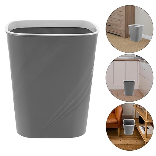 Lidless Small Garbage Can with Press Ring for Secure Bags Grey Plastic Trash Bin for Bathroom Kitchen Bedroom Office Easy Clean Space-Saving Wastebasket for Home Use