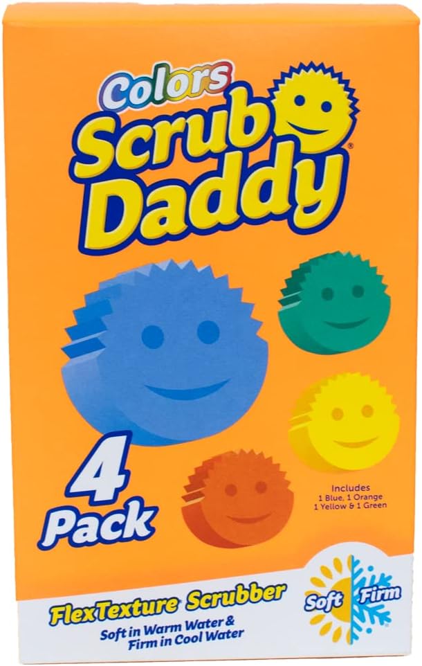 Scrub Daddy Colors - Color Code Cleaning FlexTexture Soft in Warm Water Firm in Cold Deep Cleaning Dishwasher Safe Multi-use Scratch Free Odor Resistant Functional Ergonomic 4ct Roll