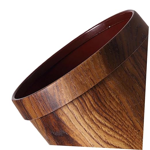Vintage Woodgraining Container Plastic Trash Can with Pressure Ring for Living Bedroom Classic Solid Wood Pattern Bin Material Waste Basket