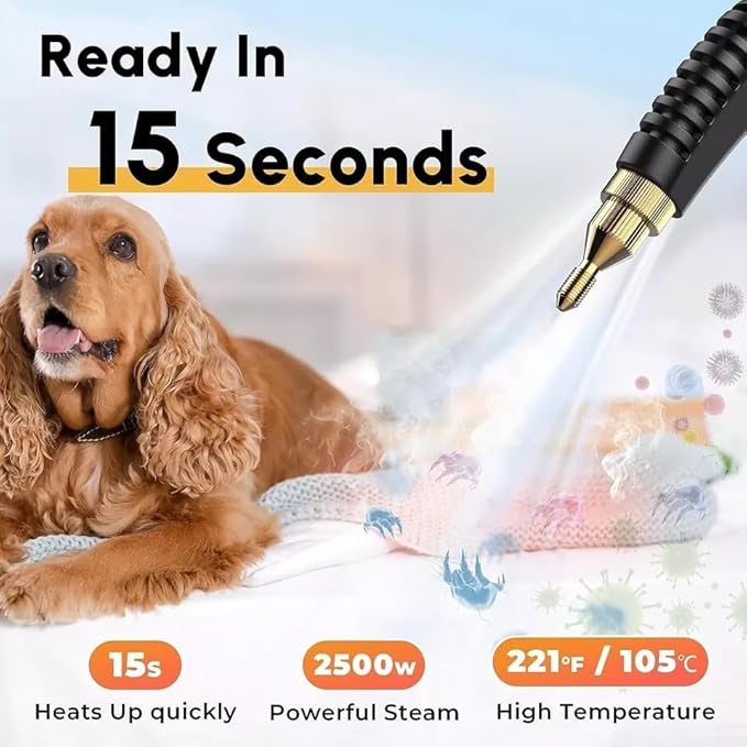 High Pressure Steam Cleaner Handheld Steam Cleaner for Home Kitchen Cleaning Hardwood Floor Furniture Car Bathroom Grout and Tile 1500W 6 Adjustable Steam Setting