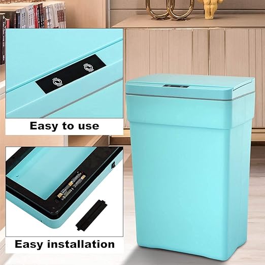 50 Liter/13.2 Gallon Trash Can for Kitchen Automatic Garbage Can Touch Free High-CapacityPlastic Smudge Resistant with Lid (3 Blue)
