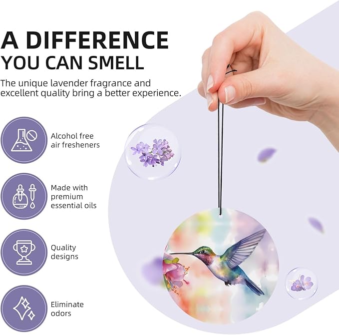 40 PCS Hanging Car Air Freshener Double Sided Cute Hummingbirds Automotive Interior Decor Spring Pink Floral Car Essentials for Women Men Lavender Scented