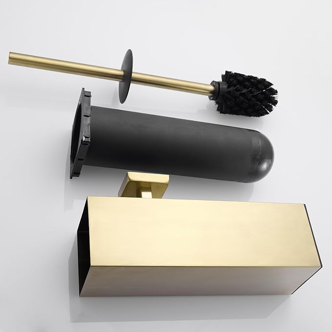Toilet Brush Set - Brushed Gold Wall-Mounted Holder Cleaning Brush Head and Splash Guard