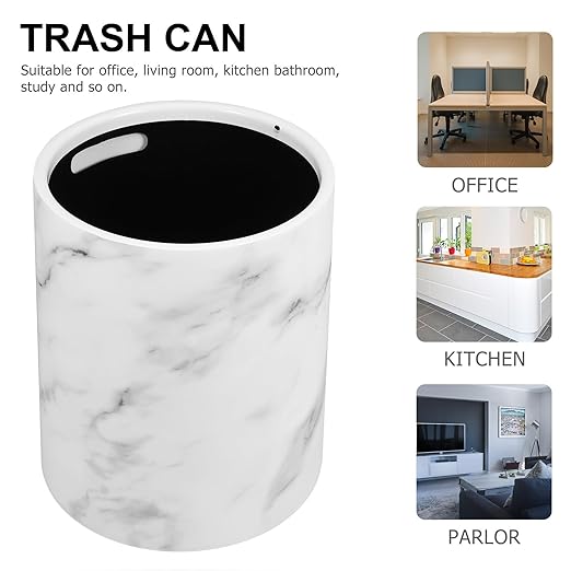 Marbling Wastebasket 12L Medium Plastic Trash Bin Open Top Double-Layer Garbage Can for Home Office Bedroom Bathroom