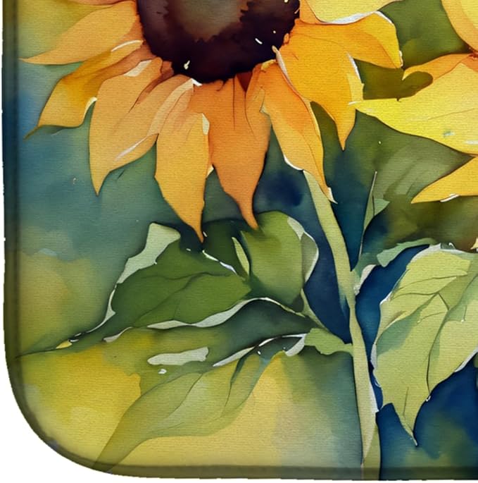 Caroline's Treasures DAC1611DDM Sunflowers in Watercolor Dish Drying Mat Absorbent Dish Drying Mat Pad for Kitchen Counter Dish Drainer Mat for Countertop 14 x 21 Multicolor