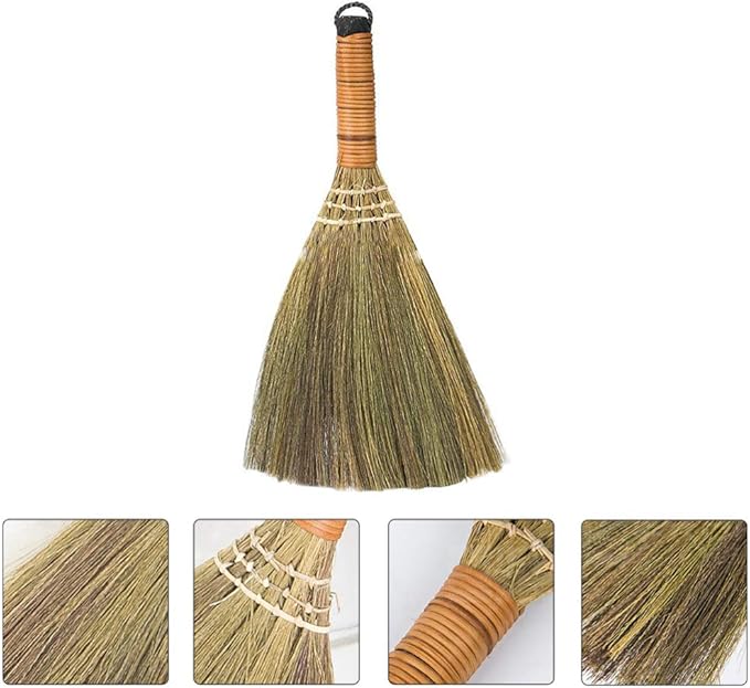 LIFKOME 2Pcs Indoor Grass Broom Whisk Broom Thai Handle Broomstick Sweeping Cleaning Tool Asian Handmade Craft Broom for Home Kitchen Bedroom