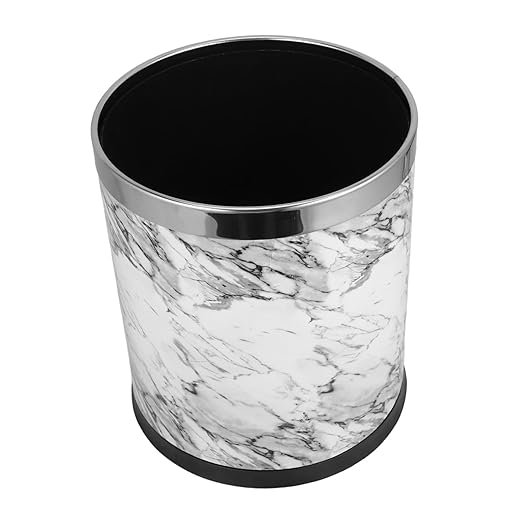 Alipis Lidless Round Wastebasket for Home Office and Dorm Elegant Marble Design Easy to Clean Opening for Convenient Use for Bathroom and Kitchen Trash