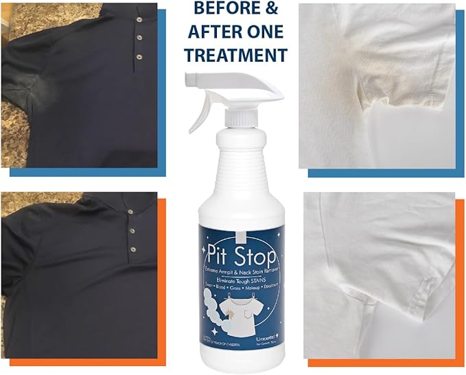 Sanco Industries Pit Stop - Sweat Stain &amp Deodorant Stain Remover Multi-Stain &amp Multi-Purpose Formulated Spray Safe for All Fabrics - 32 Ounces (Quart)
