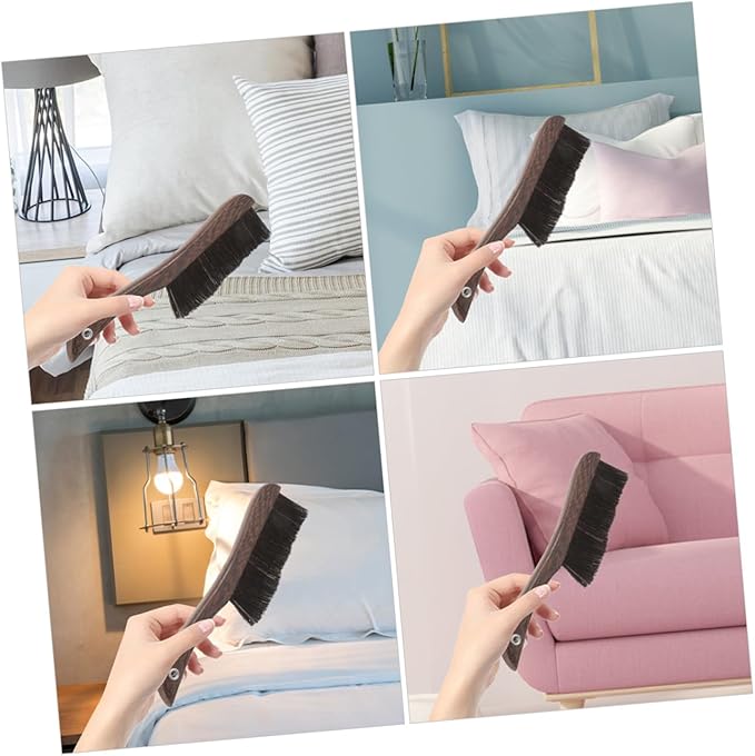 Ciieeo 2pcs Wooden Horsetail Bed Brush Soft Bristle Cleaning Brush for Furniture Car Piano Guzheng Long