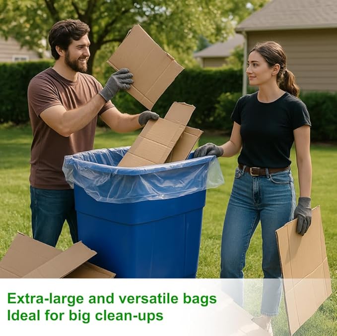 GREEN LIFESTYLE Easy Grab Trash Bags 55-60 Gallon (100 Count) - Super High Density Rolls (Heavy Duty Can Liners Garbage Bags Bulk Contractor Bags with 50 55 60 Gallon Capacity) (Transparent)