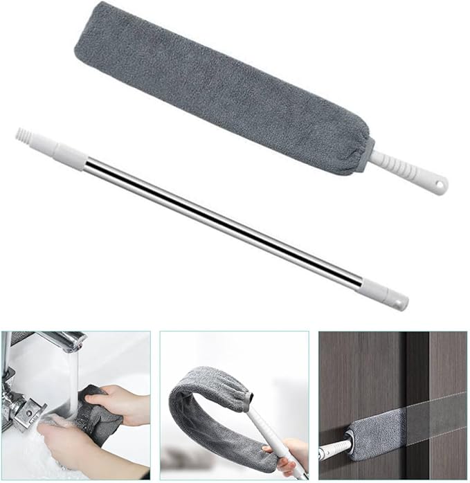 Microfiber Dust Cleaner and Retractable Telescopic Duster with Extendable Pole and Washable Cloth for Furniture Gaps and Under-Bed Cleaning at Home