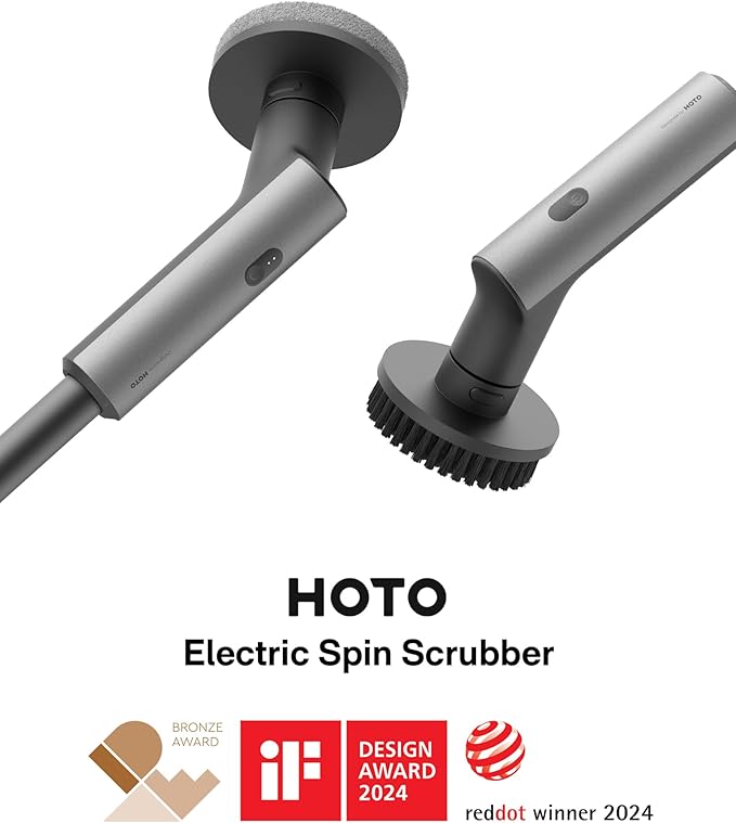 HOTO Cordless Electric Spin Scrubber IPX7 Full Body Waterproof Bathroom Cleaning Brush Max 22 in-lb Shower Scrubber Brush with Long Handle 6 Brush Heads Power Scrubber for Bathroom Floor Tile