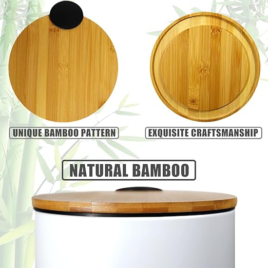 Mini Trash Can with Bamboo Lid Soft Close and Foot Pedal 0.8Gal/3L Tiny Round Trash Can with Removable Plastic Inner Wastebasket for Bathroom Bedroom Powder Room Office Desk Car White