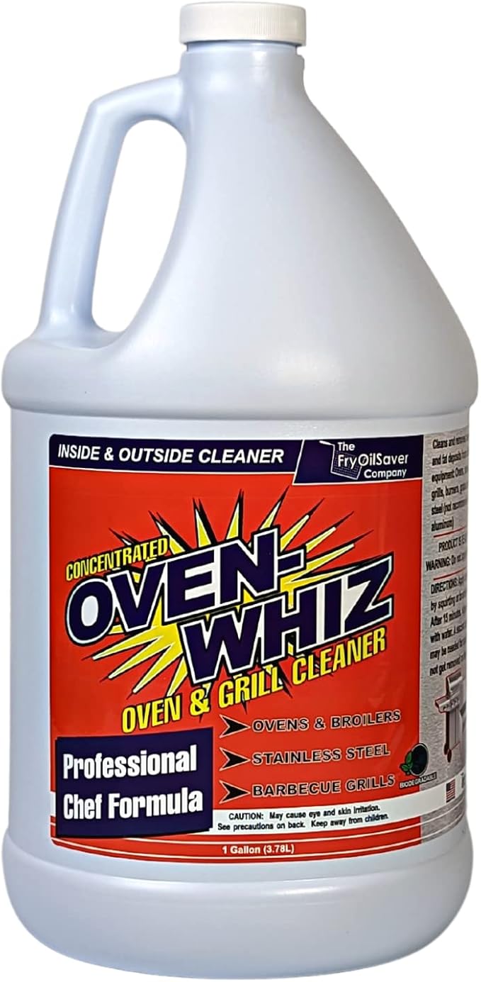 4 x 1 Gallon (512 Oz.) Oven-Whiz Oven &amp Grill Cleaner by FryOilSaver Co. Tough Stain Buildup Grease &amp Food Burnt Eliminator for BBQ Grill Ovens Stainless Steel for Home Kitchen Restaurant