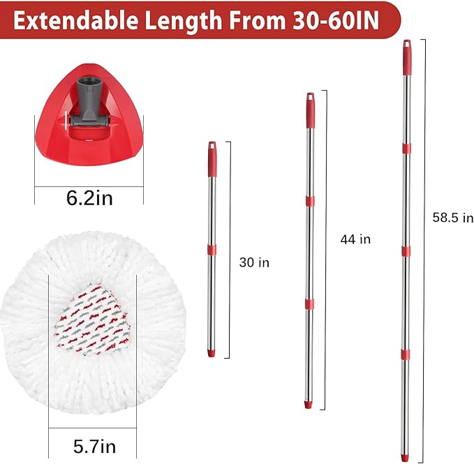 Microfiber Spin Mop Replace Head Mops Base Handle Compatible with O Cedar EasyWring 1-Tank Spin Mop Refills (New White-Centre 40% More (1-Tank System))