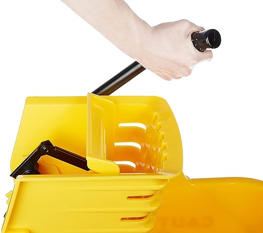 Amazon Basics Commercial Side Press Wringer Floor Cleaning Mop Bucket on Wheels 35-Quart Yellow