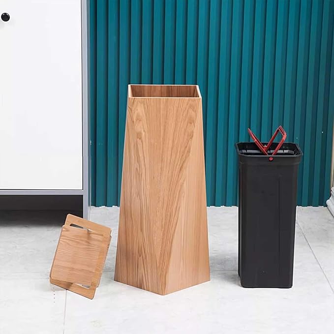 Drsyffsup Walnut Wood Narrow Garbage Bin | Office Trash Cans for Near Desk | Durable Diamond Shaped Trash Can | Rubbish Container Paper Basket Garbage Cans with Lids | Bathroom Bedroom Wastebasket
