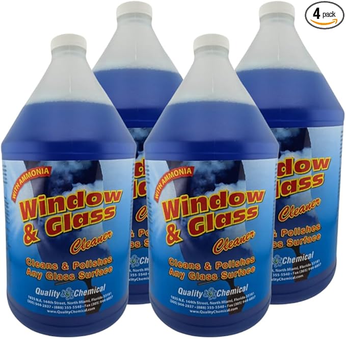 Quality Chemical Window &amp Glass Cleaner - Fortified with Ammonia for Sparkling Film-Free and Dust Resistant Glass Surfaces - Pleasant Fragrance - Ready to Use 128 oz (Pack of 4)