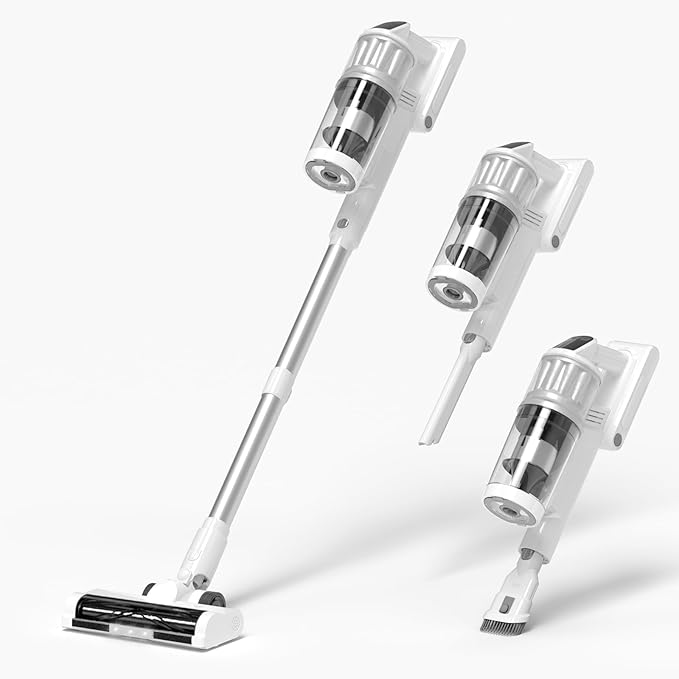 Cordless Vacuum Cleaner - Vacuum Cleaners for Home 45KPA 550W Stick Handheld Portable 60 Mins Runtime Rechargeable Battery Pet Hair Hardwood Floor Vac Household Lightweight Hand Vac V10 White