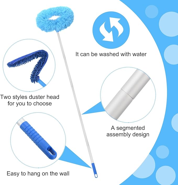 PATIKIL Ceiling Fan Cleaner Duster 12.9 to 59 2 in 1 Microfiber Duster Extendable Handle Fan Blade Cleaning Tool Removable Washable for Furniture Blind Blue