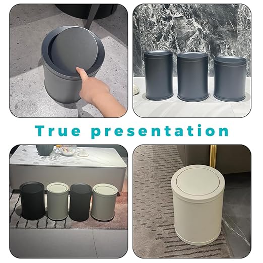 3.1Gallon/12L Modern Metal Bathroom Trash Can with LidLight LuxuryElegant Waste BasketBlack Garbage Canfor BathroomBedroomLiving Room KitchenOfficeBank (12L-Black)