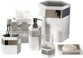 Creative Scents Quilted Mirror White Bathroom Accessories Set - Decorative 6 Piece Bathroom Set Includes: Trash Can Tissue Box Cover Soap Dispenser Toothbrush Holder Tumbler &amp Soap Dish