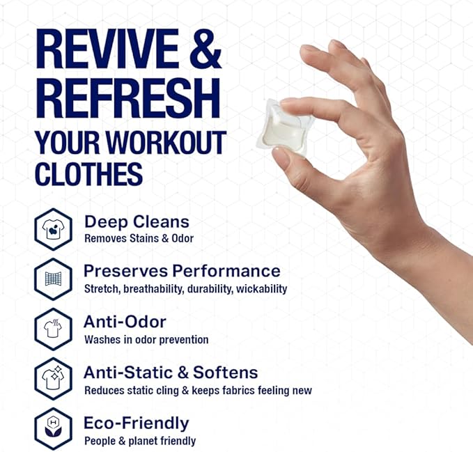 HEX Performance Laundry Detergent Packs for Activewear &amp Sports Clothes Deep Odor &amp Sweat Removal Eco-Friendly Biodegradable Formula HE Compatible Fresh Clean Scent – 75 Count
