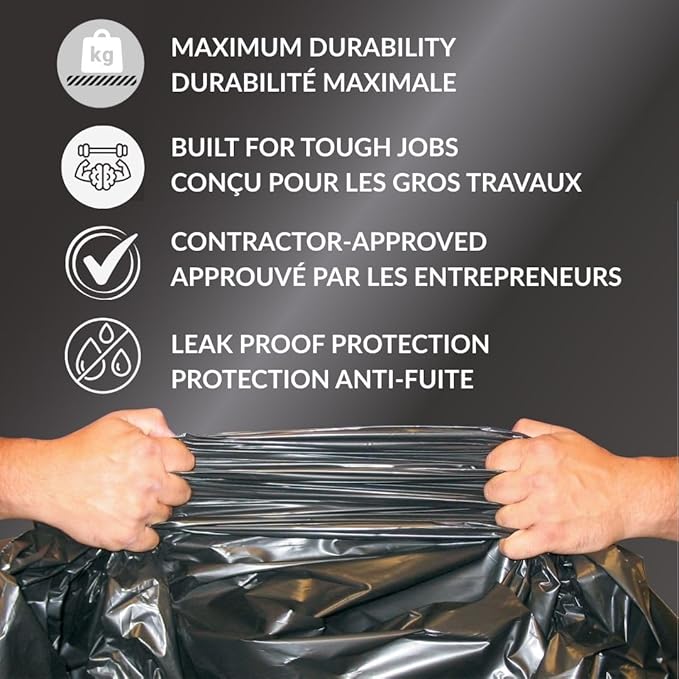 Maximum Heavy Duty Garbage Bags 42-Gallon 3 Mil Black Garbage Bags Extra Large Tear Resistant Industrial Strength 32 Counts