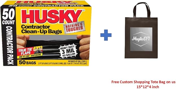 42-Gallon Contractor Clean-Up Trash Bags (50 Count) Plus Free MagikoSFI Custom Shopping Tote Bag