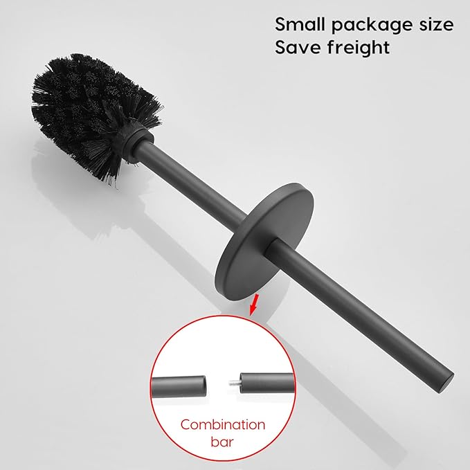 Stainless Steel Toilet Brush and Holder Set No-Punch Hook Base Dual Purpose Toilet Brush Holder with Removable Inner Bucket and Splash Cover - Soft Bristles (Gray)