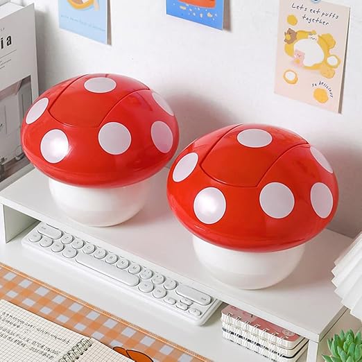 Hemoton 2pcs Cute Mushroom Desktop Trash Can Lid Mini Wastebasket for Office Home Sturdy Material Easy to Use for Kitchen Bedroom