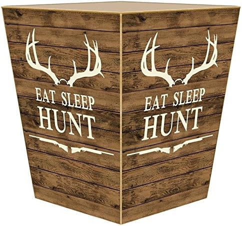 Marye-Kelley-Eat Sleep Hunt Wastepaper Basket Decoupage Wood Decorative Wastebasket for Kitchen Bathroom Bedroom Living Room Handmade Made in The USA