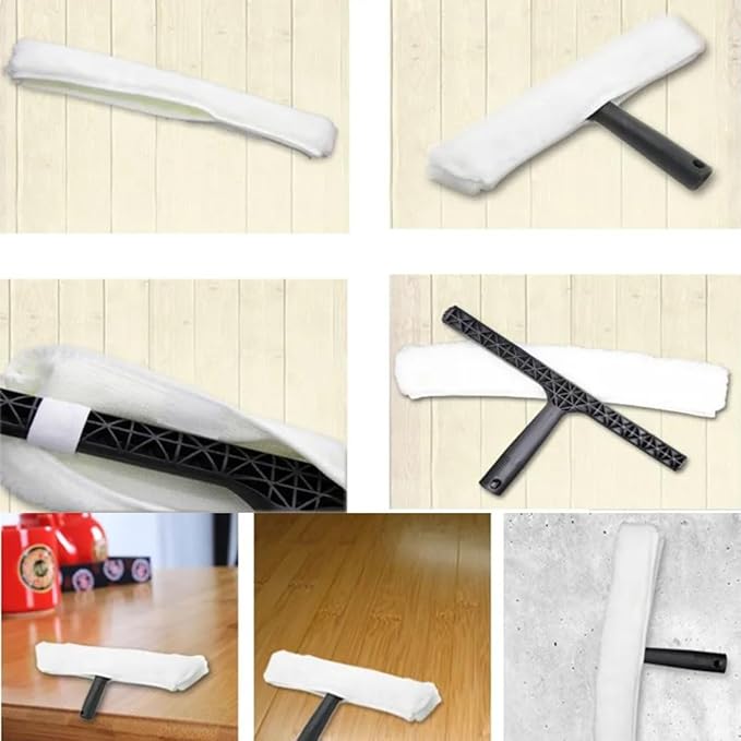 Professional Window Cleaning Combo - Squeegee Microfiber Window Scrubber Tool with Handshake T Handle 5 Replacement Cloths - 14.4 Inch Window Washing Squeegee