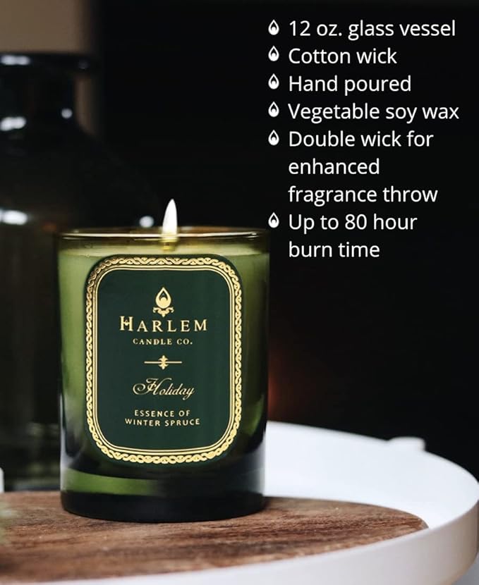 Harlem Candle Co. Holiday Luxury Candle 11 oz Glass Jar Double Wick Soy Wax Gift Box Wild Berry Rose Absinthe Angelica Strawberry Musk and Birchwood 80 Hour Burn