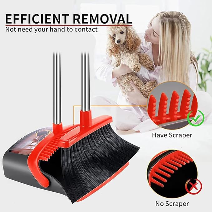 2-Pack is More economicalBrooms with Dustpan Combo Set with 52 Long Handle Dustpan Teeth with self-Cleaning Function Indoor and Outdoor Sweeping Perfect for Home Office (Large/Red /2-Pack)