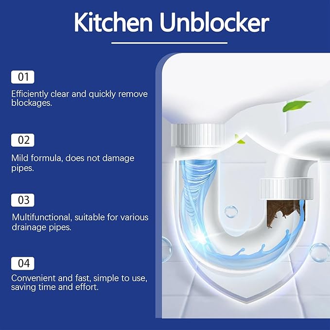 Kitchen Drain Cleaner Powerful Clog Remover For Sinks &amp Pipes Dissolves Grease &amp Blockages Easily(3PCS)