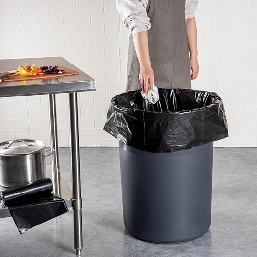 RW Clean 55 Gallon Trash Bags 100 Heavy-Duty Garbage Can Liners - Fits 55-60 Gallon Trash Cans Stretchable Black Plastic Bin Liners With Star Seal Bottom - Restaurantware