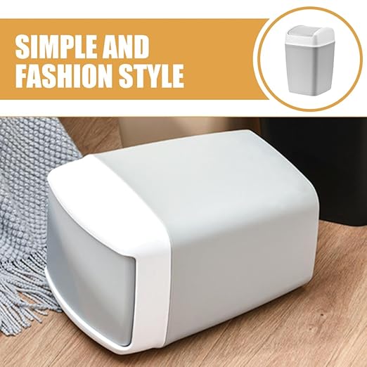 KESYOO Swing Top Trash Can with Lid Plastic Bathroom Garbage Can Gray-White Square Multi-Use Wastebasket for Kitchen Living Room Office and Bedroom Use
