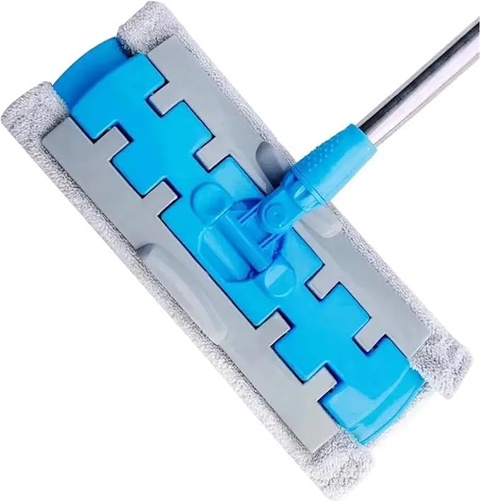 Flat Mop Stainless Steel Handle with Washable 3Mop Cloths Large Telescopic Floor Household Cleaning Tool(Light Blue 4 Cloths)