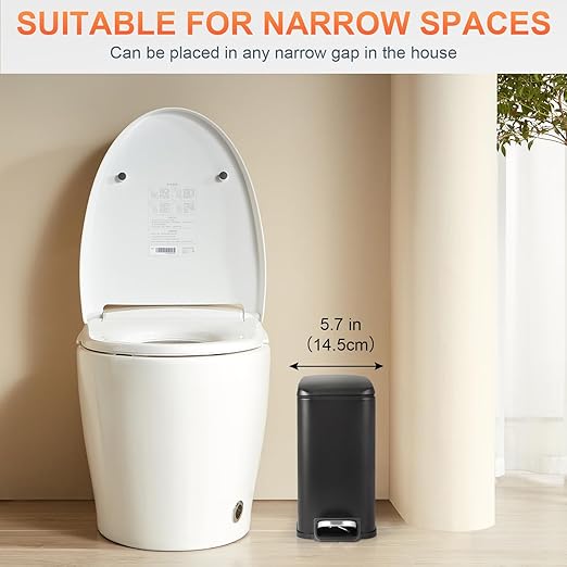 PayLessHere 1.3 Gallon Small Bathroom Trash Can with Lid Black Stainless Steel Garbage Can with Removable Inner Bucket for Home and Bathroom (5Liter)